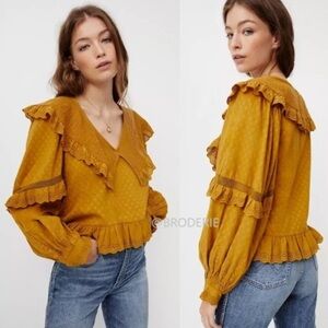Anthropologie  Forever That Girl Freida Yellow Ruffled V-Neck Blouse